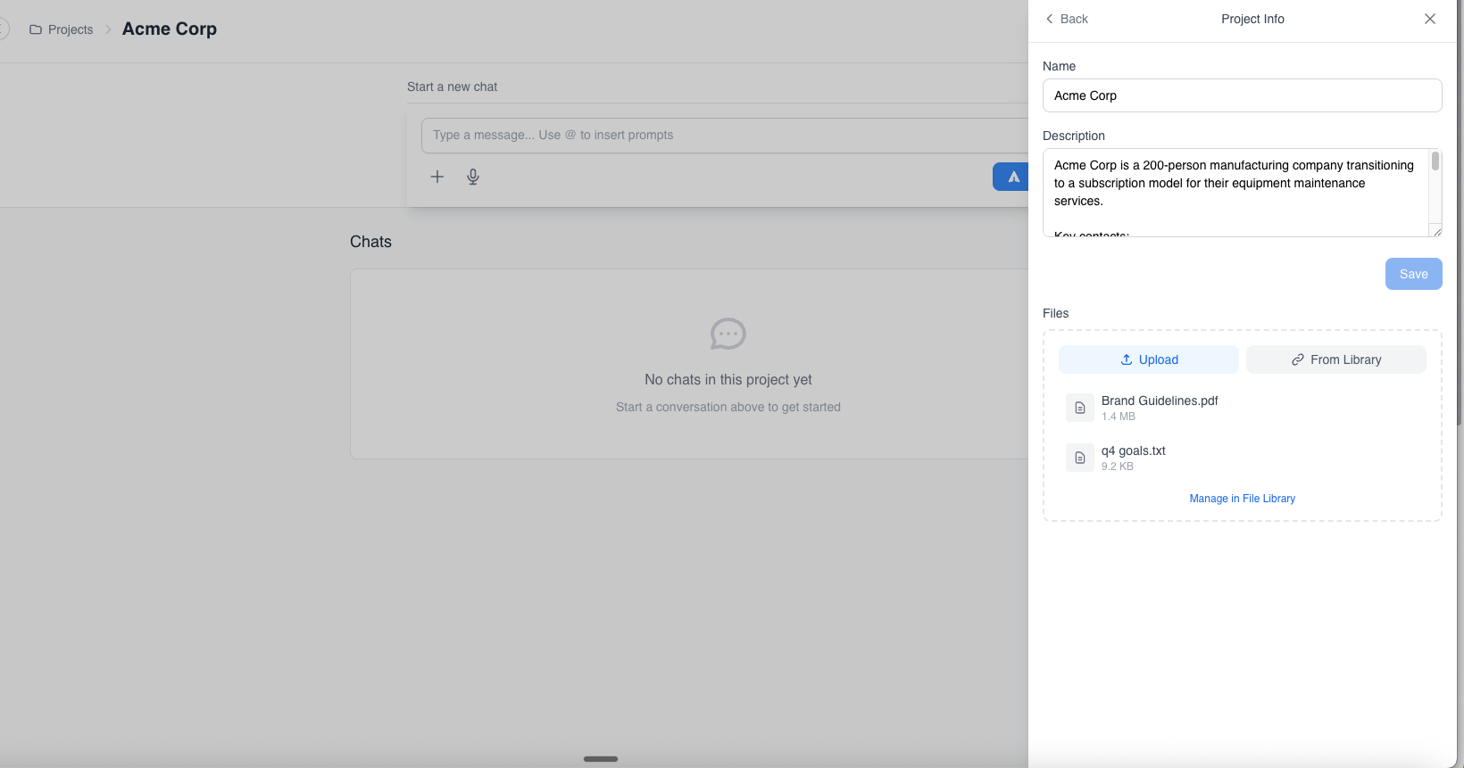 Project with files attached
